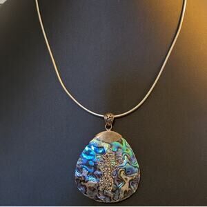 Signed SUARTI INDONESIA 925 Sterling Abalone Teardrop Pendant 18" Necklace